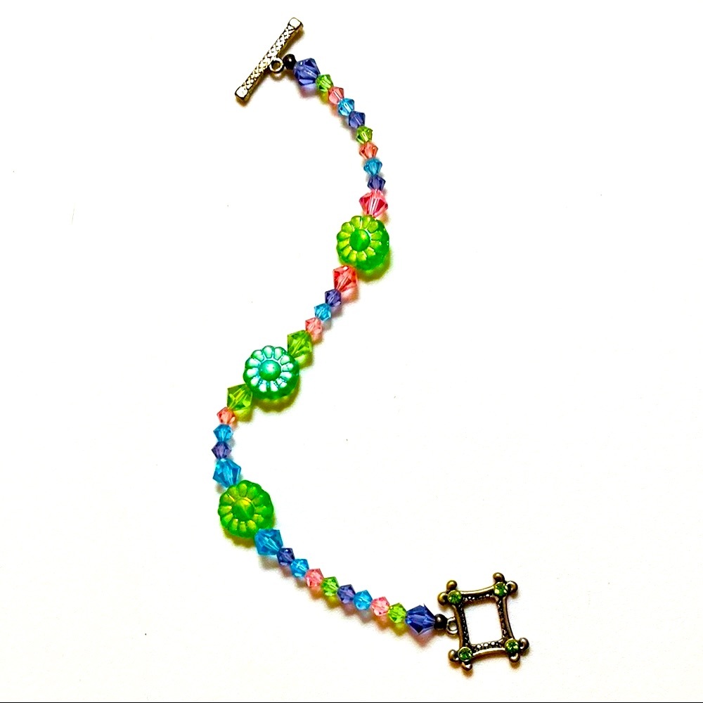 Handmade Pink Purple Blue Green Crystal Daisy Bracelet